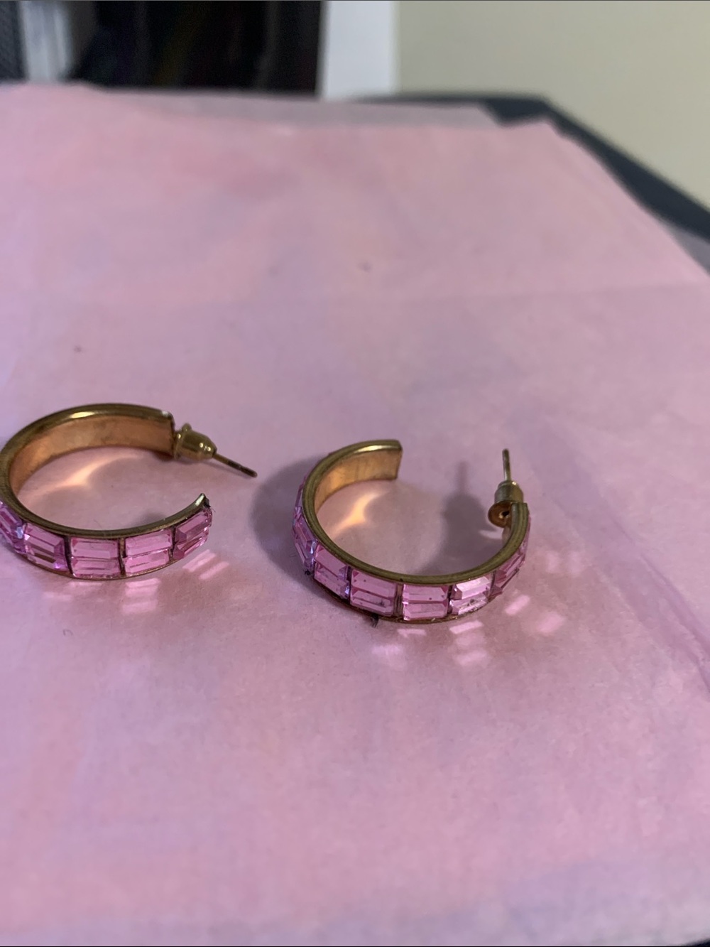 Pink Crystal Hoop Earrings